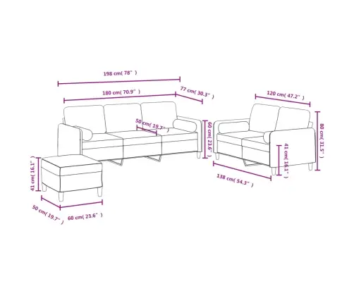 3-Osaline Diivanikomplekt Patjadega, Veinipunane, Samet