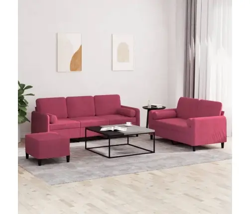 3-Osaline Diivanikomplekt Patjadega, Veinipunane, Samet