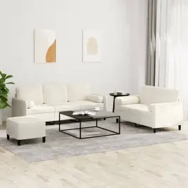 Trīsdaļīgs Dīvānu Komplekts Ar Spilveniem, Krēmkrāsas Samts Vidaxl