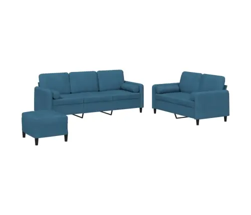 Sofos Komplektas Su Pagalvėmis, 3 Dalių, Mėlynas, Aksomas