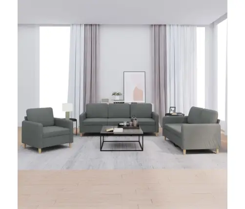 3-Osaline Diivanikomplekt Patjadega, Tumehall, Kangas