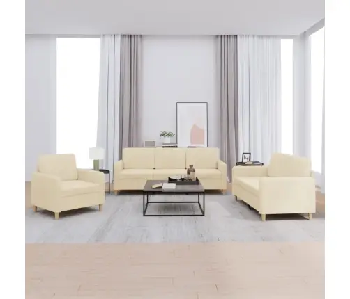 Trīsdaļīgs Dīvānu Komplekts Ar Spilveniem, Krēmkrāsas Audums Vidaxl