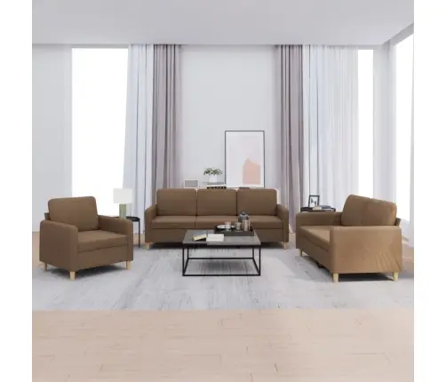 Sofos Komplektas Su Pagalvėlėmis, 3 Dalių, Rudas, Audinys