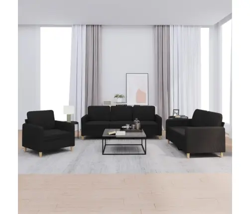 Trīsdaļīgs Dīvānu Komplekts Ar Spilveniem, Melns Audums Vidaxl