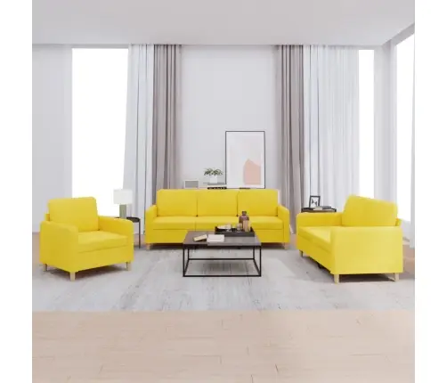 Trīsdaļīgs Dīvānu Komplekts Ar Spilveniem, Dzeltens Audums Vidaxl