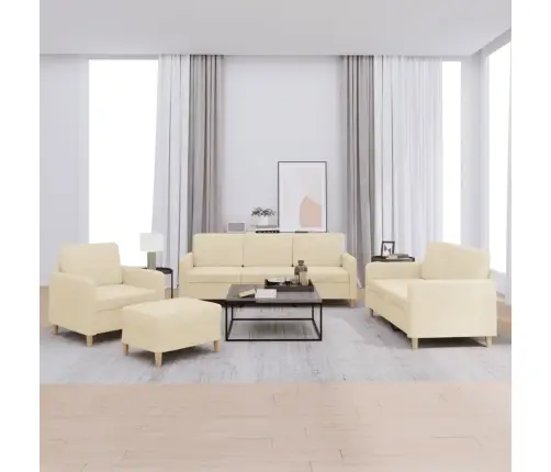 Četrdaļīgs Dīvānu Komplekts Ar Spilveniem, Krēmkrāsas Audums Vidaxl