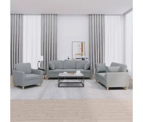 3-Osaline Diivanikomplekt Patjadega, Helehall, Kangas