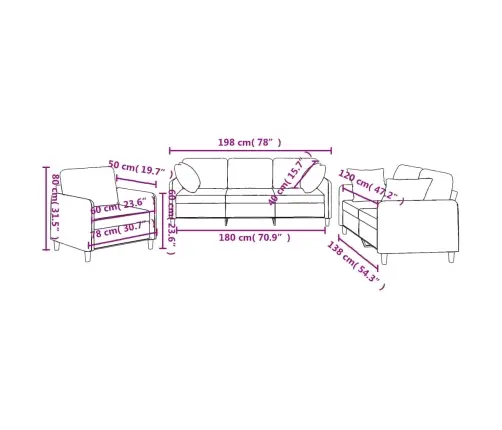 Trīsvietīgs Dīvānu Komplekts Ar Spilveniem, Brūns Audums Vidaxl