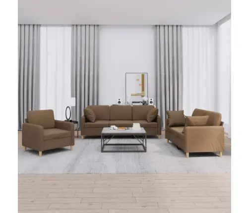 Trīsvietīgs Dīvānu Komplekts Ar Spilveniem, Brūns Audums Vidaxl