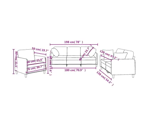 Sofos Komplektas Su Pagalvėmis, 3 Dalių, Juodas, Audinys