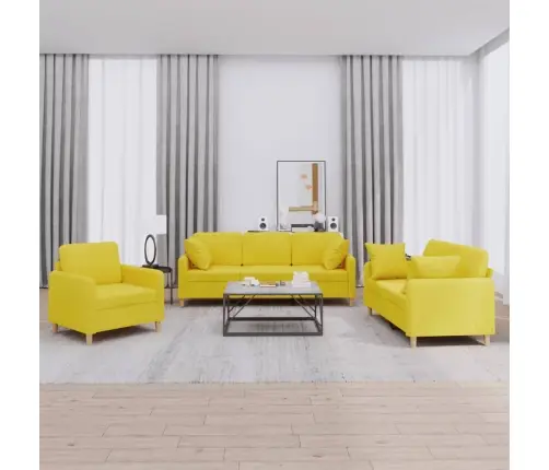 3-Osaline Diivanikomplekt Patjadega, Helekollane, Kangas