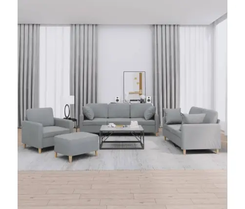 Četrdaļīgs Dīvānu Komplekts Ar Spilveniem, Gaiši Pelēks Audums Vidaxl