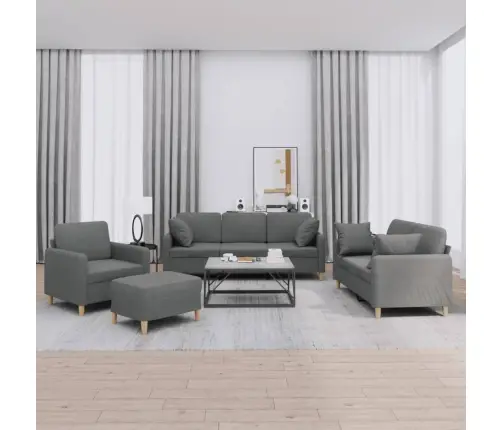 Četrdaļīgs Dīvānu Komplekts Ar Spilveniem, Tumši Pelēks Audums Vidaxl