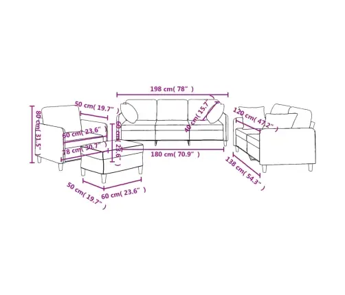 Sofos Komplektas Su Pagalvėmis, 4 Dalių, Kreminis, Audinys
