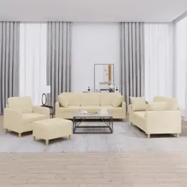 Sofos Komplektas Su Pagalvėmis, 4 Dalių, Kreminis, Audinys