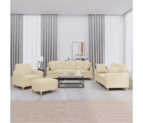 Sofos Komplektas Su Pagalvėmis, 4 Dalių, Kreminis, Audinys