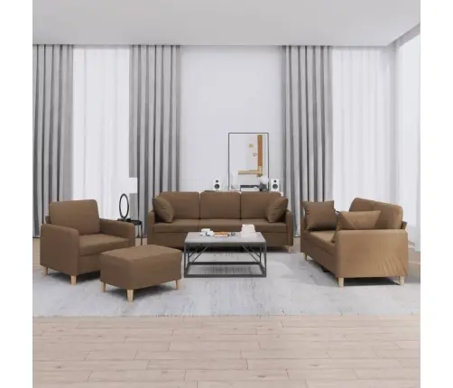 Četrdaļīgs Dīvānu Komplekts Ar Spilveniem, Brūns Audums Vidaxl