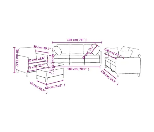 4-Osaline Diivanikomplekt Patjadega, Must, Kangas