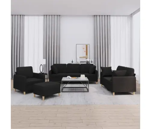 4-Osaline Diivanikomplekt Patjadega, Must, Kangas