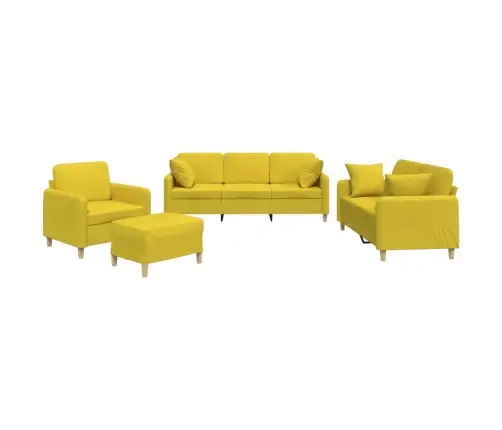 Sofos Komplektas Su Pagalvėmis, 4 Dalių, Geltonas, Audinys