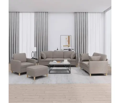 Četrdaļīgs Dīvānu Komplekts Ar Spilveniem, Pelēkbrūns Audums Vidaxl