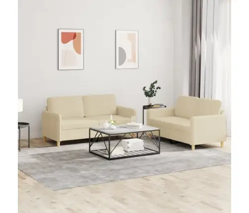 Divdaļīgs Dīvānu Komplekts Ar Spilveniem, Krēmkrāsas Audums Vidaxl