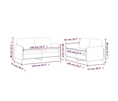 2-Osaline Diivanikomplekt Patjadega, Pruun, Kangas