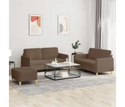 Trīsdaļīgs Dīvānu Komplekts Ar Spilveniem, Brūns Audums Vidaxl