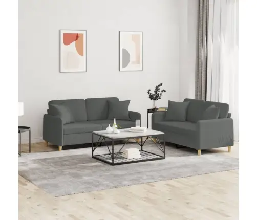 Divdaļīgs Dīvānu Komplekts Ar Spilveniem, Tumši Pelēks Audums Vidaxl