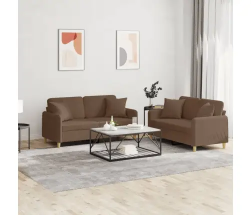 Divdaļīgs Dīvānu Komplekts Ar Spilveniem, Brūns Audums Vidaxl