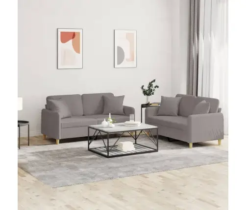 Divdaļīgs Dīvānu Komplekts Ar Spilveniem, Pelēkbrūns Audums Vidaxl