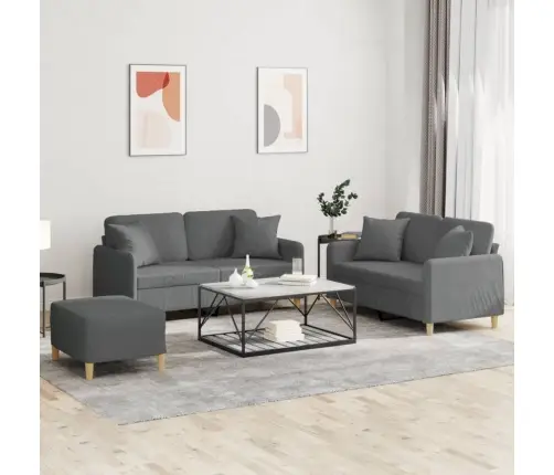 Trīsvietīgs Dīvānu Komplekts Ar Spilveniem, Tumši Pelēks Audums Vidaxl