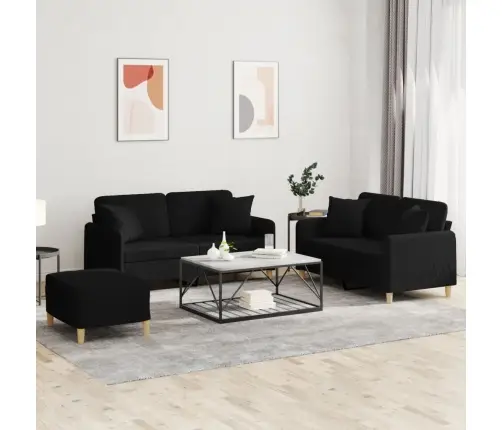 Trīsdaļīgs Dīvānu Komplekts Ar Spilveniem, Melns Audums Vidaxl