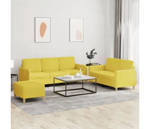Sofos Komplektas Su Pagalvėlėmis, 3 Dalių, Geltonas, Audinys