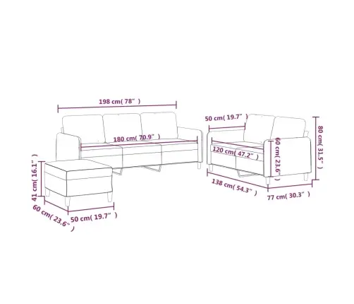 3-Osaline Diivanikomplekt Patjadega, Hallikaspruun, Kangas