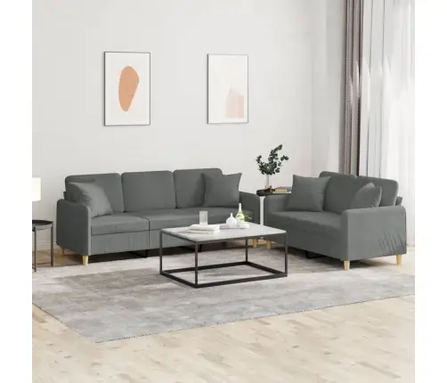Divdaļīgs Dīvānu Komplekts Ar Spilveniem, Tumši Pelēks Audums Vidaxl