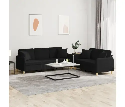 2-Osaline Diivanikomplekt Patjadega, Must, Kangas