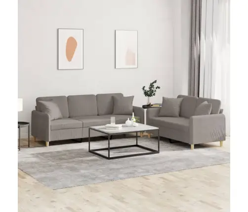 Sofos Komplektas Su Pagalvėmis, 2 Dalių, Taupe, Audinys