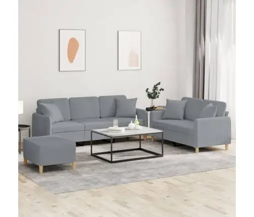 Trīsdaļīgs Dīvānu Komplekts Ar Spilveniem, Gaiši Pelēks Audums Vidaxl