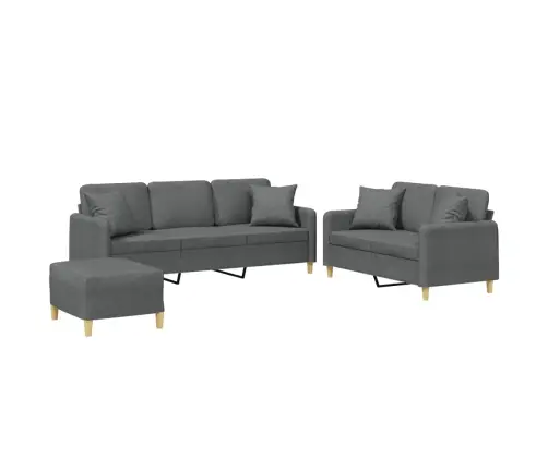 Sofos Komplektas Su Pagalvėmis, 3 Dalių, Pilkas, Audinys