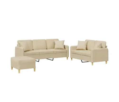 Trīsdaļīgs Dīvānu Komplekts Ar Spilveniem, Krēmkrāsas Audums Vidaxl