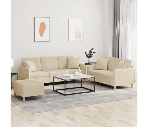 Trīsdaļīgs Dīvānu Komplekts Ar Spilveniem, Krēmkrāsas Audums Vidaxl