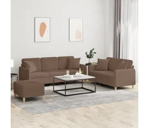 Trīsvietīgs Dīvānu Komplekts Ar Spilveniem, Brūns Audums Vidaxl