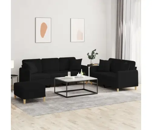 Trīsdaļīgs Dīvānu Komplekts Ar Spilveniem, Melns Audums Vidaxl