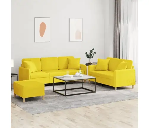 Trīsdaļīgs Dīvānu Komplekts Ar Spilveniem, Dzeltens Audums Vidaxl