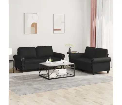 Sofos Komplektas Su Pagalvėlėmis, 2 Dalių, Juodas, Dirbtinė Oda