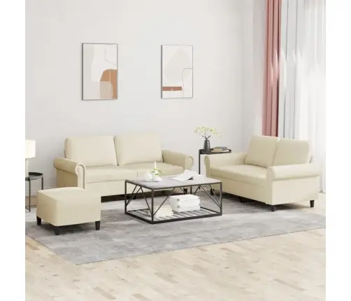3-Osaline Diivanikomplekt Patjadega, Kreemjas, Kunstnahk