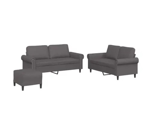 Trīsdaļīgs Dīvānu Komplekts Ar Spilveniem, Pelēka Mākslīgā Āda Vidaxl