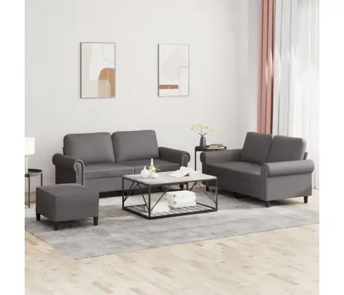 Trīsdaļīgs Dīvānu Komplekts Ar Spilveniem, Pelēka Mākslīgā Āda Vidaxl