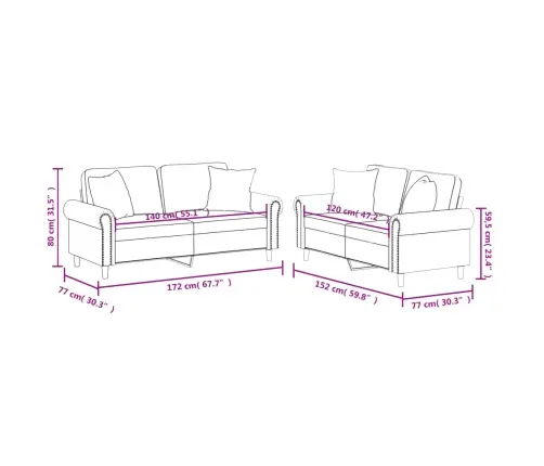 Sofos Komplektas Su Pagalvėmis, 2 Dalių, Vyno, Dirbtinė Oda